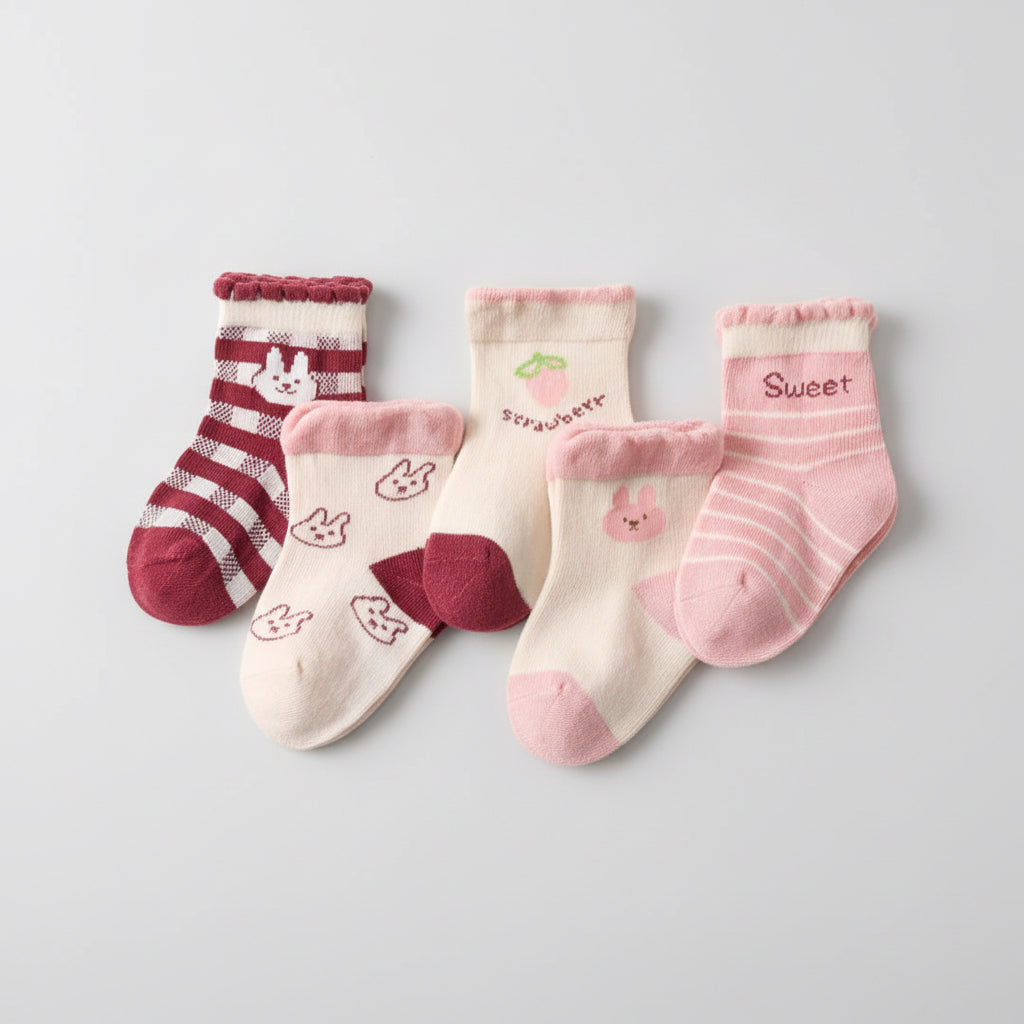 Pack Medias Para Bebé De Algodón X6 - Súper Cómodas Estampado Rosa Estampado Unico