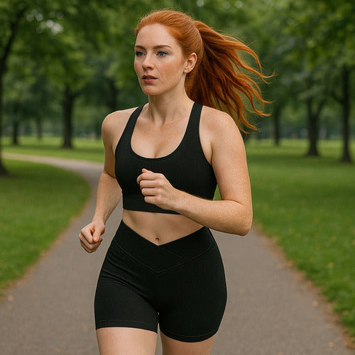 Calza Biker Deportiva Negra De Mujer Con Push Up Tela Morley Negro Lisa