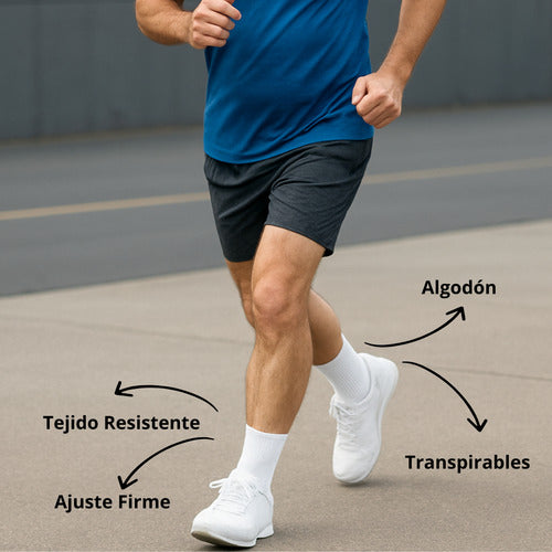 Pack Medias Crew Blancas Algodón Hombre Deportiva Premium X6 Blanco Liso Único