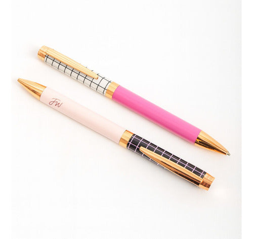 Set Bolígrafo Lapicera + Estuche Fw Classic Tinta Azul X2 Dorado Azul