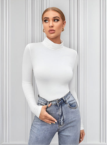 Polera Dama Manga Larga Con Cuello Algodón Muy Calientes