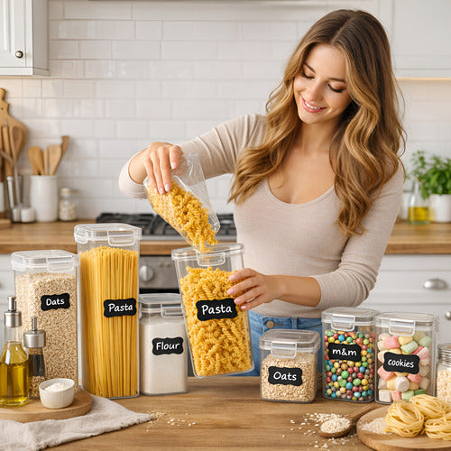 Set X7 Recipiente Tapers Herméticos Organizador Cocina Transparente