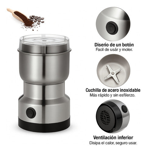 Molinillo Café En Grano Electrico Acero Inoxidable Potente Gris