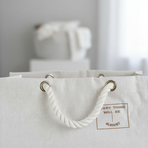 Cesto De Tela Con Asas De Cuerda Para Ropa Lavable Beige Lisa