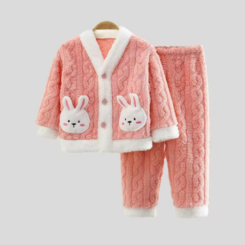 Pijama Niña Algodón Set De 2 Piezas Suave Y Cómodo Rosa Liso 4