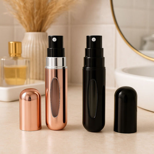 Pack Atomizador De Perfume Recargable Portátil Mini 5ml X2 Negro Y Rosa