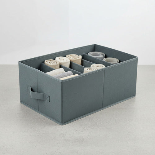 Caja Organizadora Plegable De Tela Con Separaciones Premium Gris Oscuro Lisa