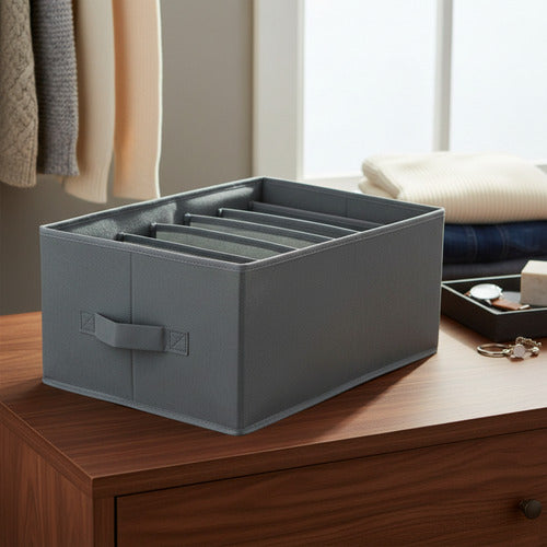 Caja Organizadora Plegable De Tela Con Separaciones Premium Gris Oscuro Lisa