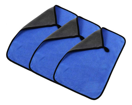 Kit Paño Toalla Microfibra Detailing Alta Absorción  X3 Azul