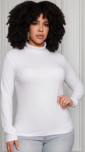 Polera Dama Manga Larga Con Cuello Algodón Plus Size Blanco Liso 4xl Lisa