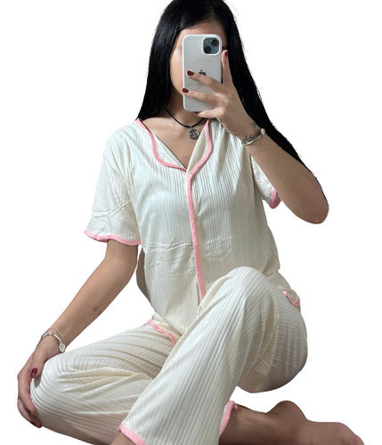 Pijama Mujer Camisa Y Pantalón Suaves Y Comodos Blanco Liso Unico