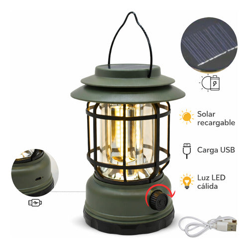 Farol Solar Recargable Camping Jardin Led Verde