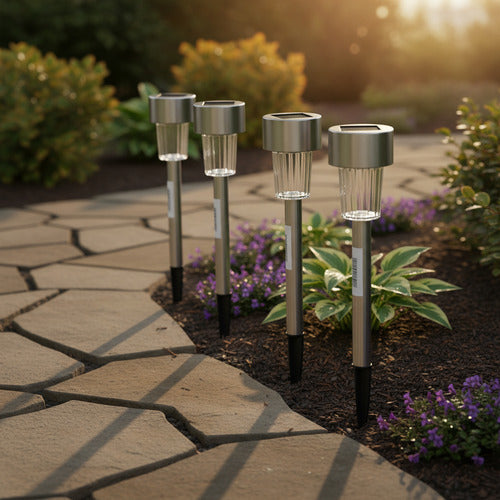 Luz Exterior Solar Estaca Luminaria De Jardín Pincho X4
