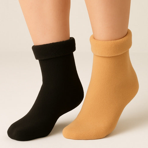 Pack X6 Medias Térmicas Abrigo Gruesa Corderito Negro Y Piel Liso Unico