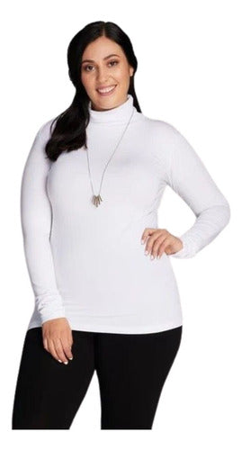 Polera Dama Manga Larga Con Cuello Algodón Plus Size Blanco Liso 4xl Lisa