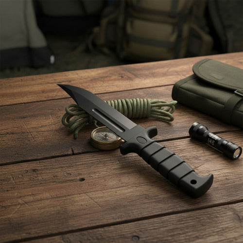 Cuchillo Camping Caza 30 Cm Con Estuche Premium Negro