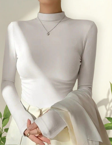 Polera Dama Manga Larga Con Cuello Algodón Muy Calientes