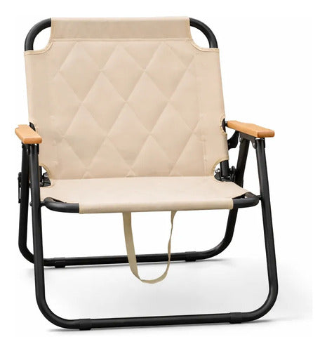 Silla De Camping Jardín Símil Madera Reforzada Beige Premium Beige