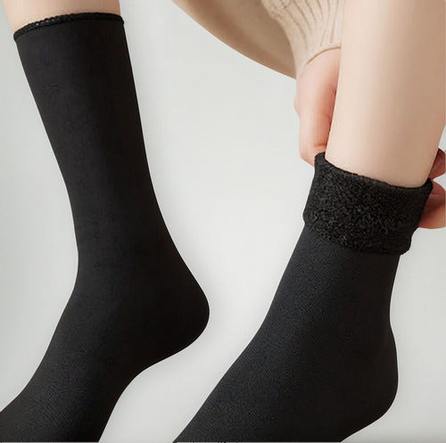 Pack Medias Térmicas Calcetines Corderito Ultra Calientes X3 Piel Y Negro Liso Unico