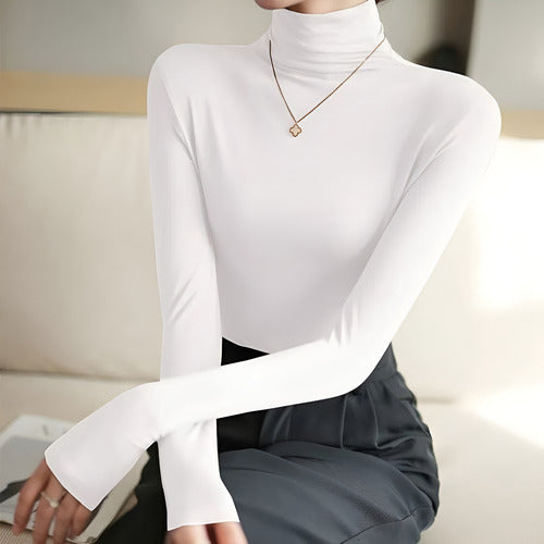 Polera Dama Manga Larga Con Cuello Algodón Muy Calientes