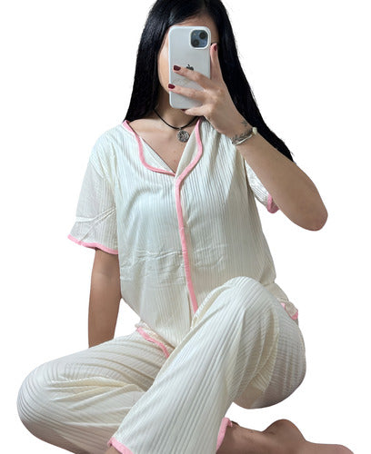 Pijama Mujer Camisa Y Pantalón Suaves Y Comodos Blanco Liso Unico