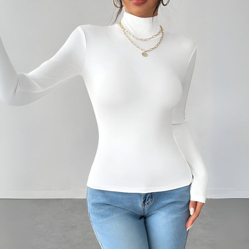 Polera Dama Manga Larga Con Cuello Algodón Muy Calientes