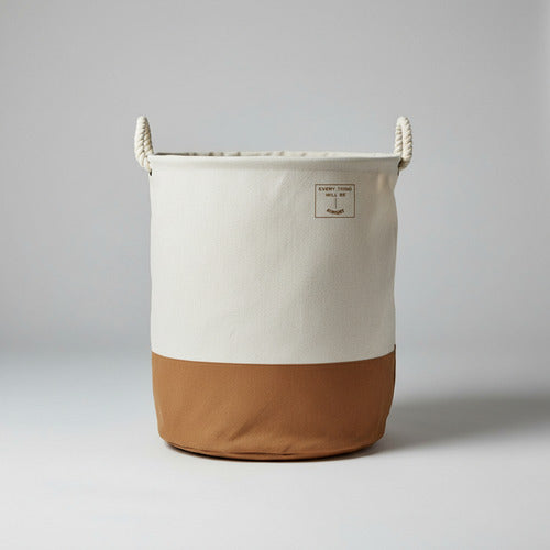 Cesto De Tela Con Asas De Cuerda Para Ropa Lavable Beige Lisa
