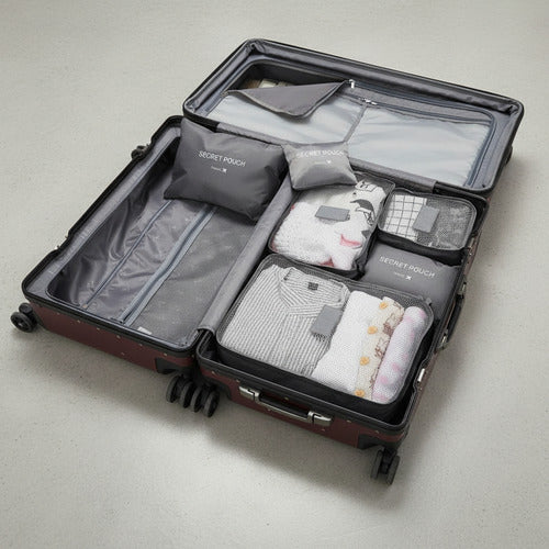 Set Organizador Valija Viaje Almacenamiento Equipaje Premium Gris