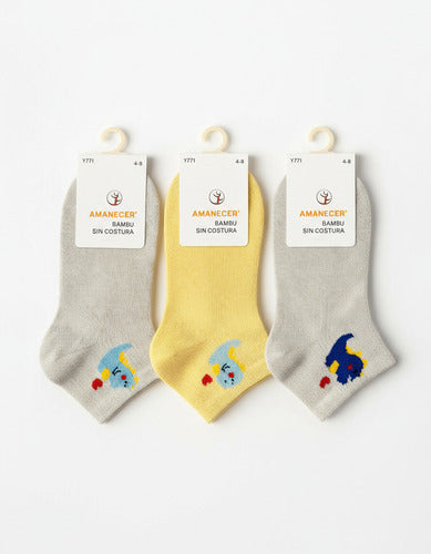 Medias Bebe Bambu Sin Costura Pack X4 Mixto Estampado 8-12