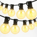 String of outdoor lights with clear bulbs on a white background
