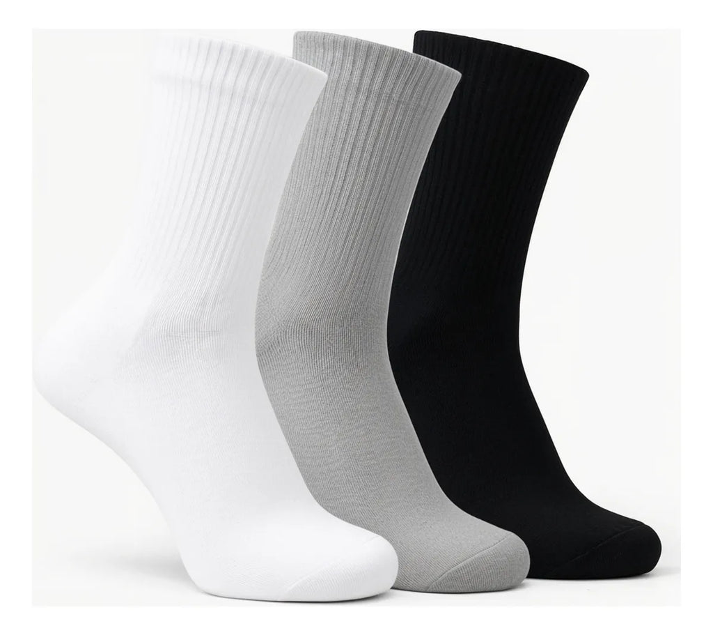 Pack Medias Crew Negras Y Blancas 100% Algodón Premium X6 Negro Blanco Y Gris Lisa