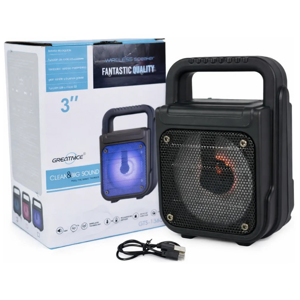 Parlante Portátil Bluetooth Recargable Con Luces Negro Negro