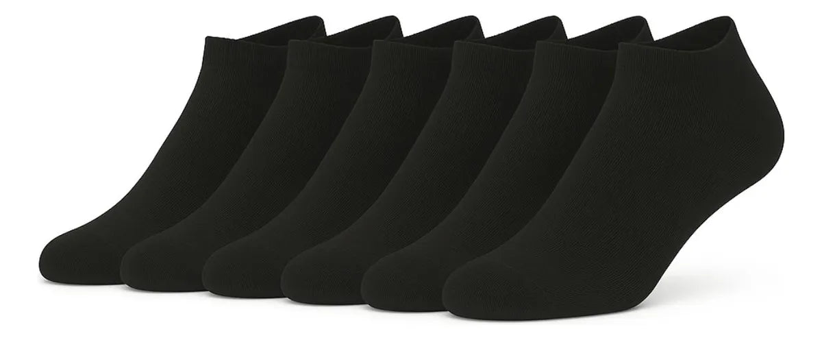 Set of six black ankle socks on a white background