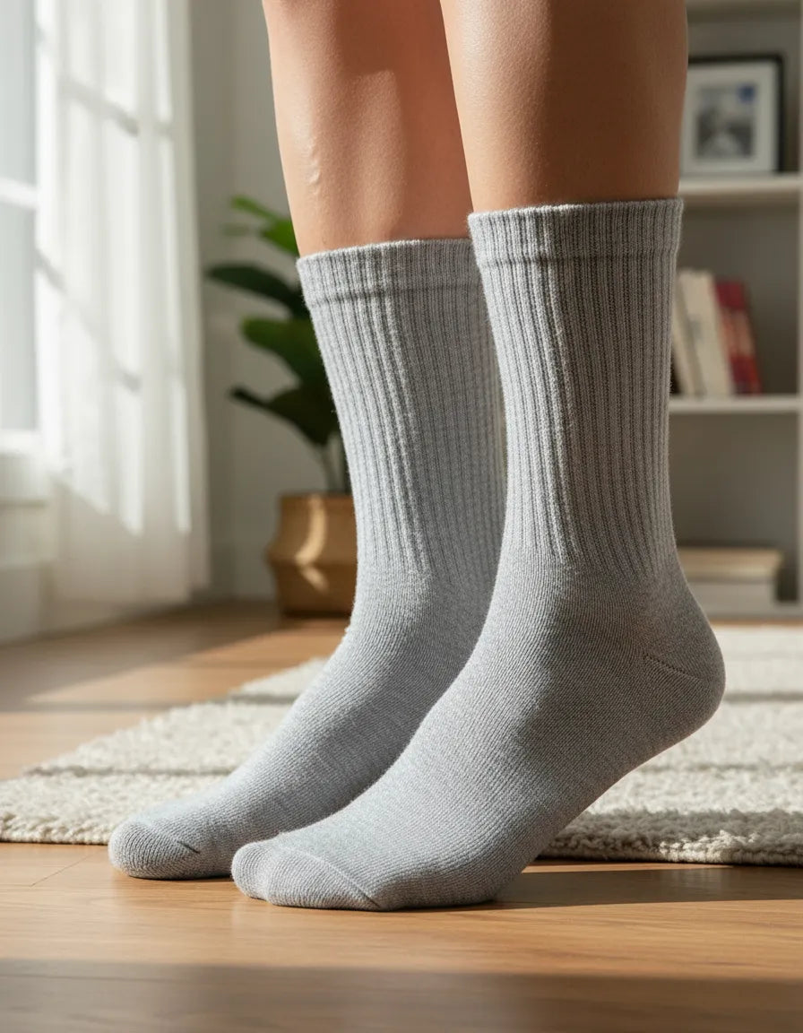 Pack Medias Crew Negras Y Blancas 100% Algodón Premium X6 Negro Blanco Y Gris Lisa