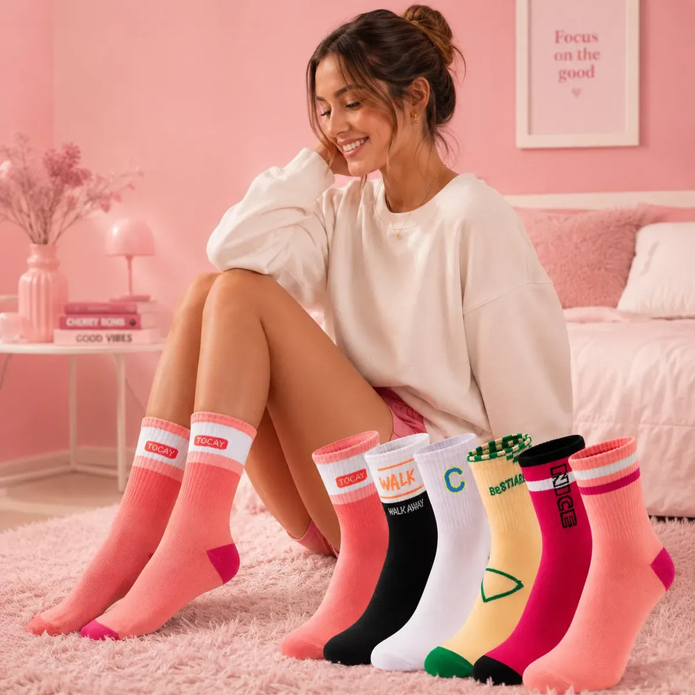 Pack Medias Algodón Rosas Mujer Alta Calidad Premium X6