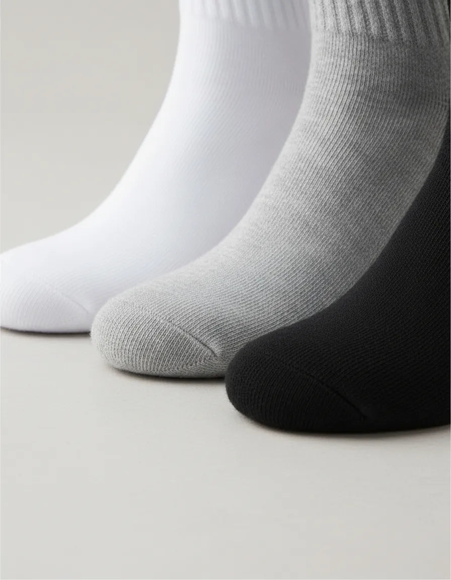 Pack Medias Crew Negras Y Blancas 100% Algodón Premium X6 Negro Blanco Y Gris Lisa