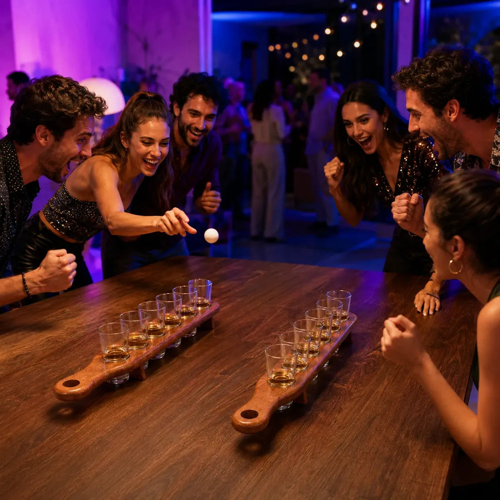 Set Vasos Shots X6 De Vidrio Con Base Madera Tequila 40ml
