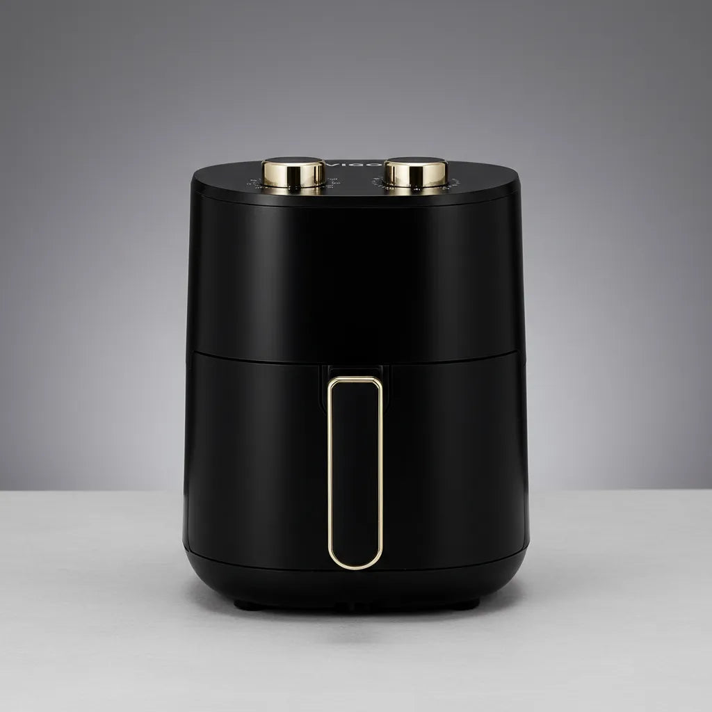 Black and gold humidifier on a gray background