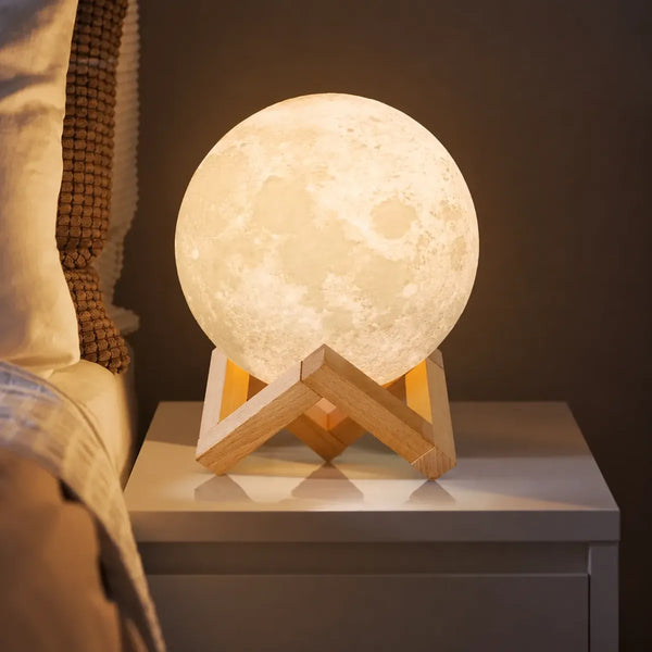 Luna Lámpara Veladora Con Base Portátil Luz Cálida 12cm