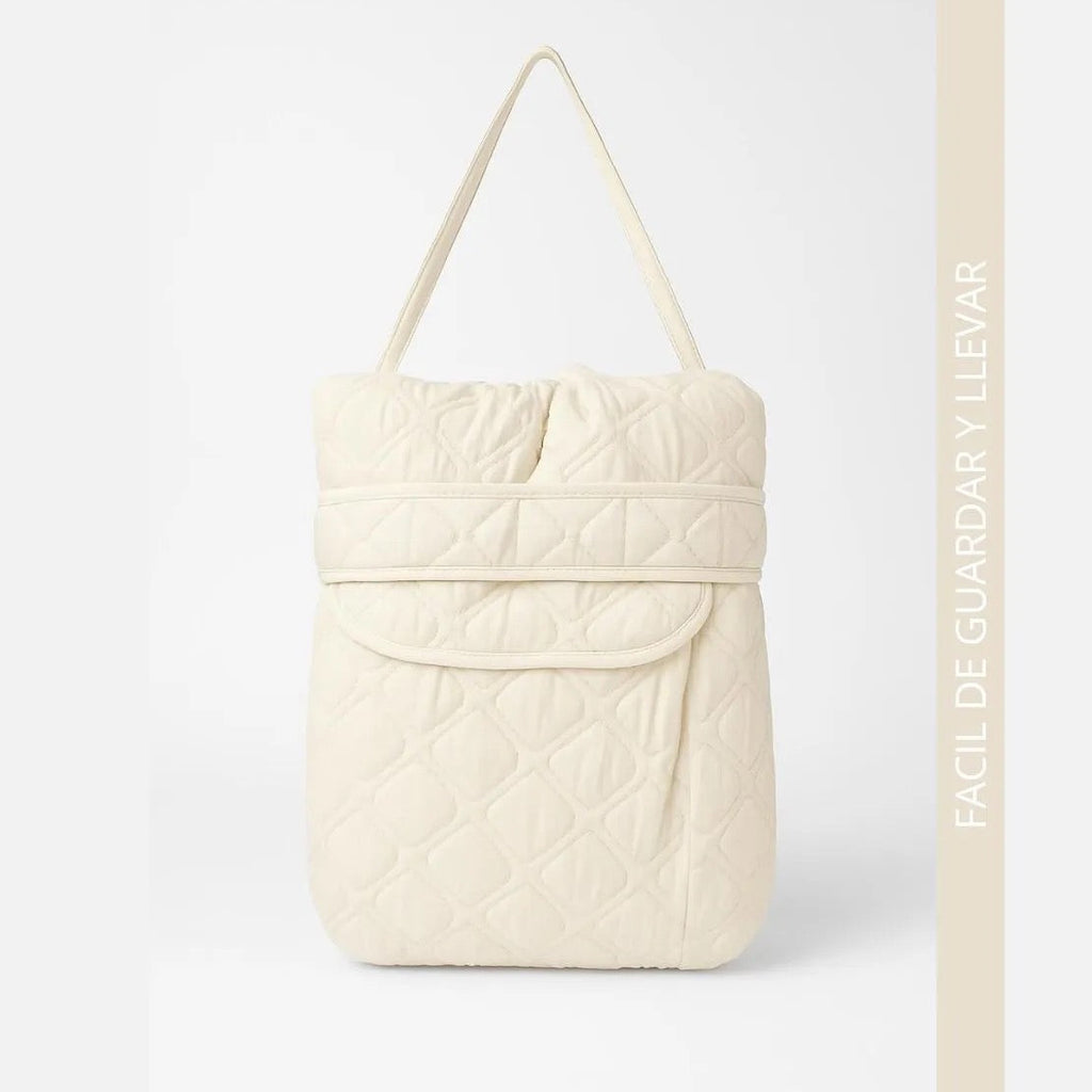 Cubrecama Colcha De 2 Plazas Beige  + 2 Fundas Almohada + Bolsón Beige Lisa